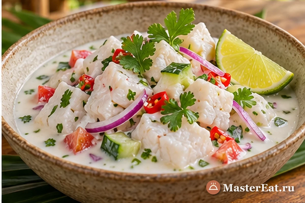 Фиджийская кокода – кусочки рыбы с лаймом, кокосовым молоком, овощами и кинзой