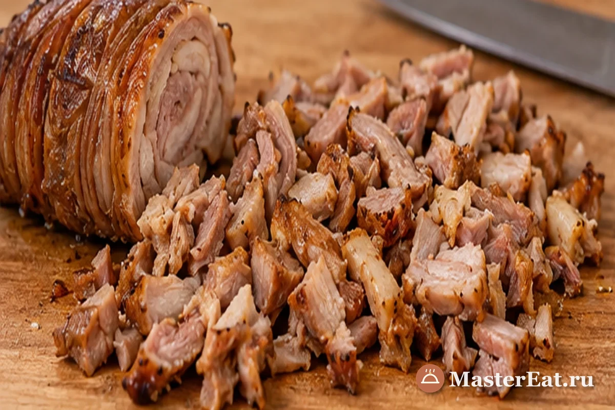 Готовый очищенный кокореч нарезают на небольшие кусочки