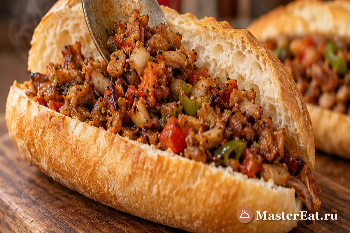 Сэндвичи кокореч наполняют пряной начинкой и подают горячими