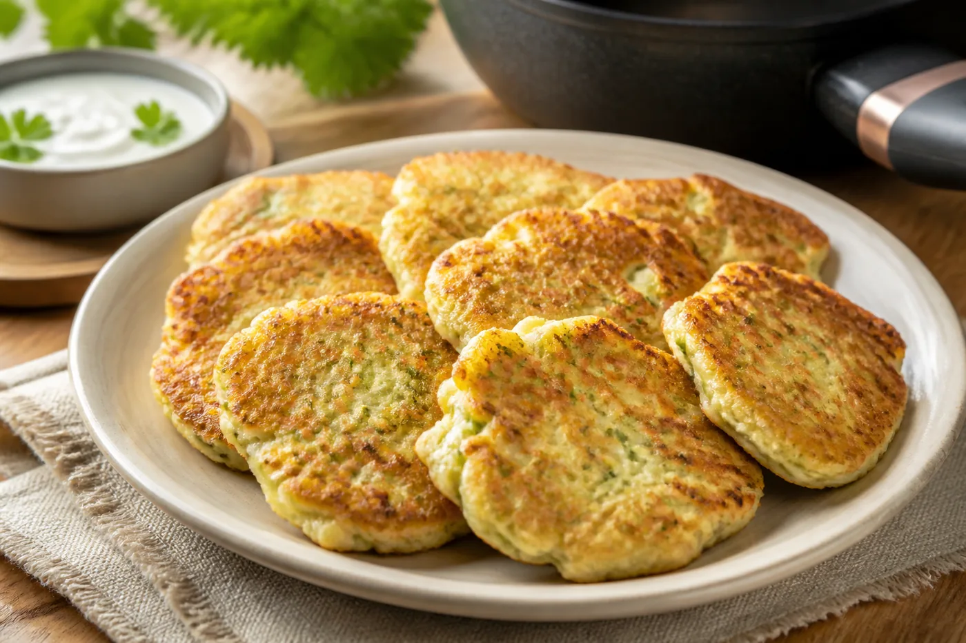 Куриные оладьи с кабачком на сковороде