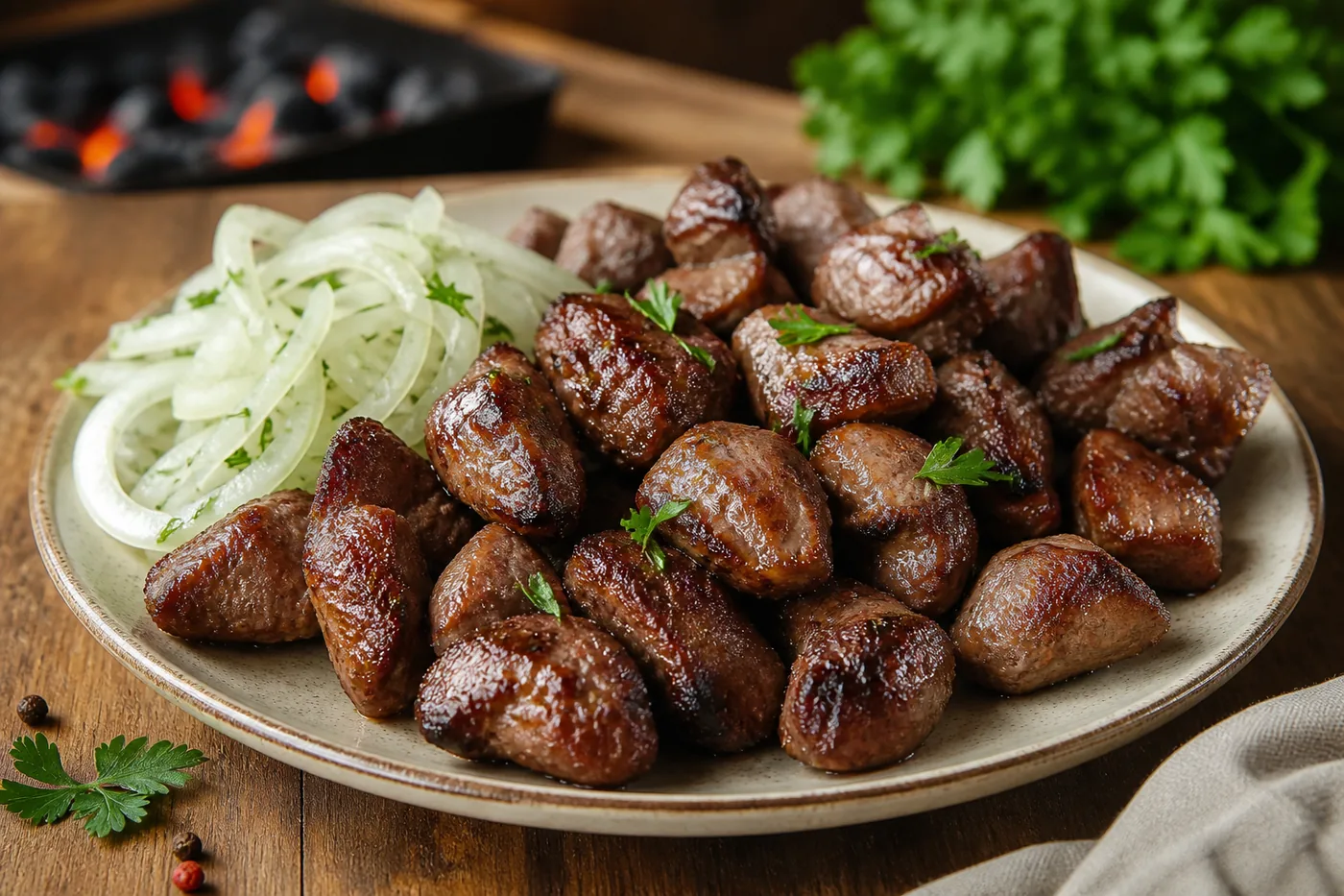 Куриные сердечки на мангале