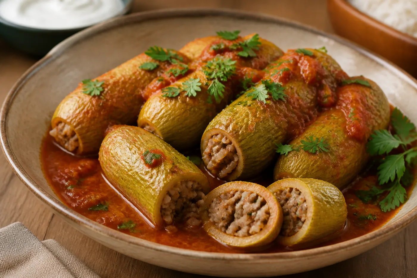 Ливанские фаршированные кабачки куса махши в томатном соусе