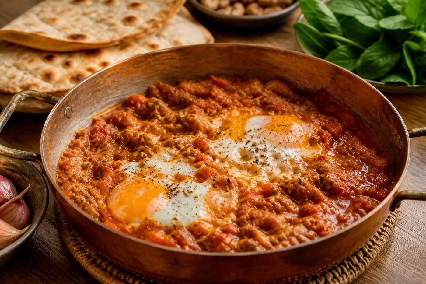 Иранская закуска мирза гасеми из баклажанов и томатов