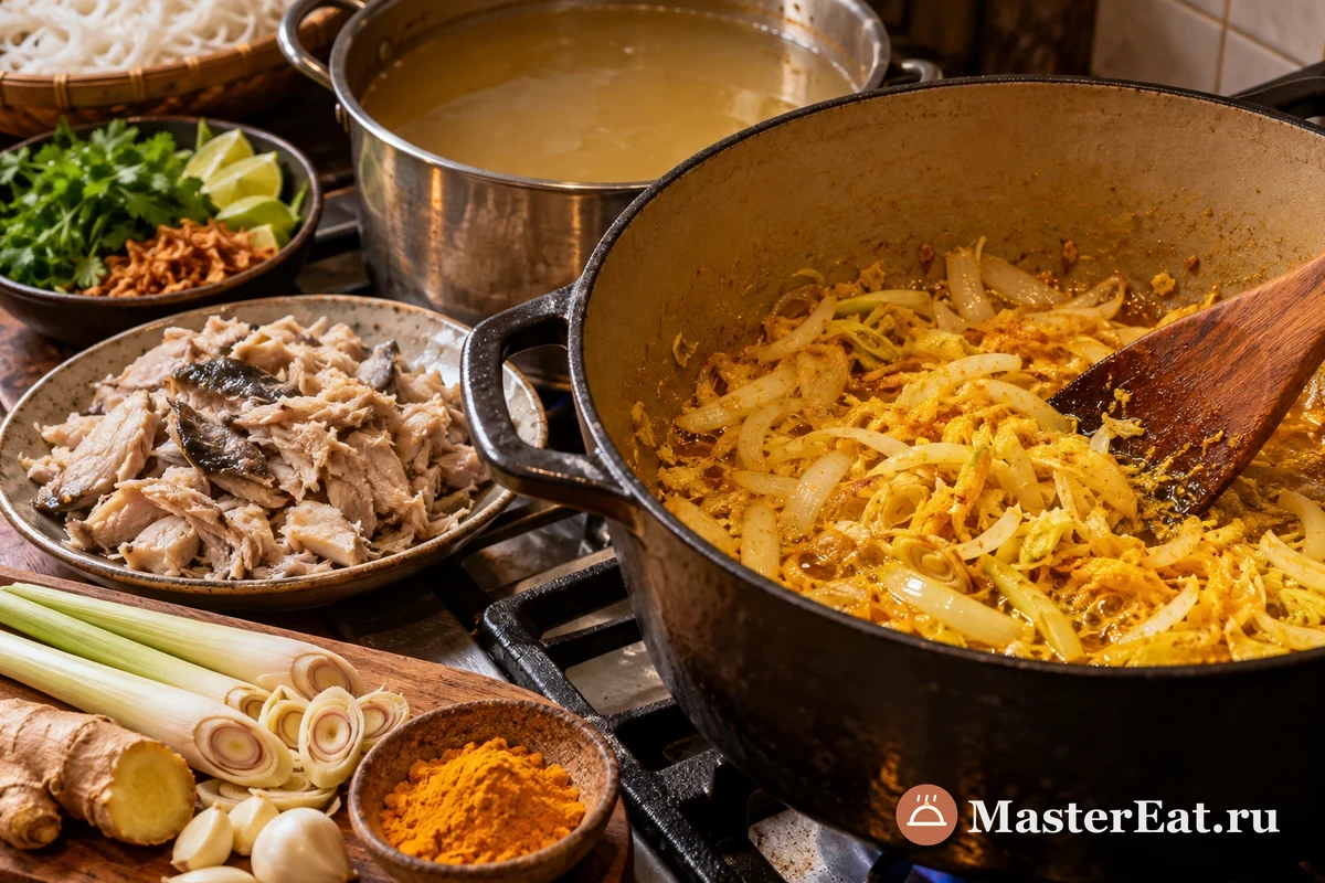 Мохинга – мьянманский суп с рисовой лапшой – этап 4 приготовления