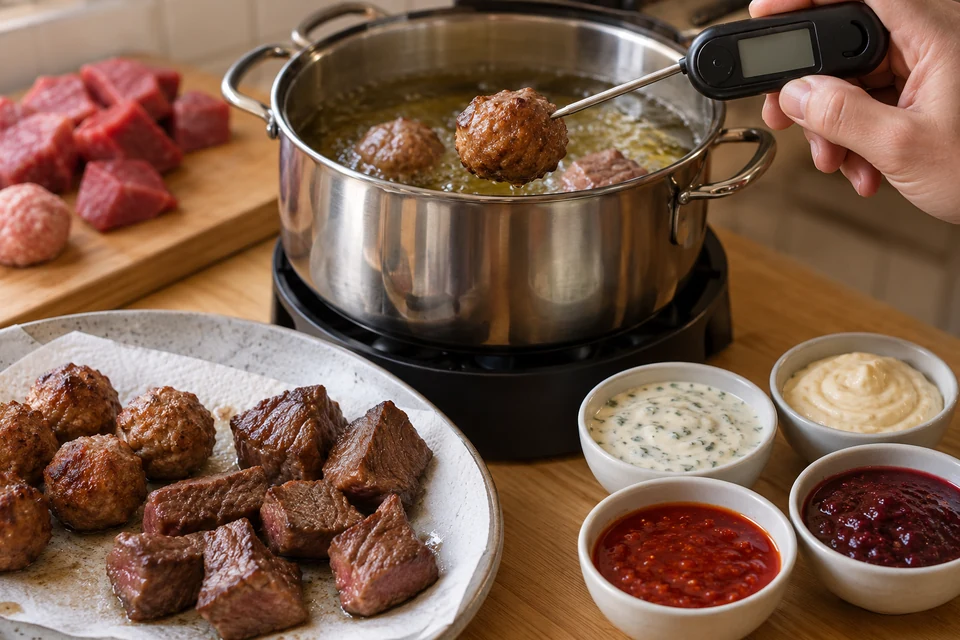 Шаг 10: Проверьте первую порцию термометром: мясные шарики должны достичь 71 °C в центре, а цельные кусочки говядины – н