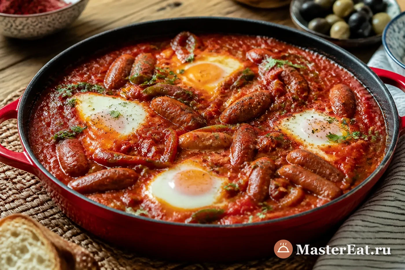 Тунисская оджа с колбасками мергез и яйцами