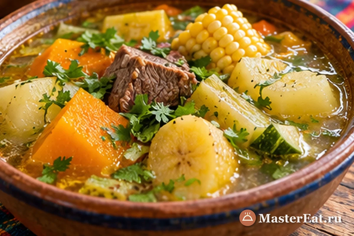 Коста-риканский суп ойя-де-карне с говядиной, маниокой и кукурузой