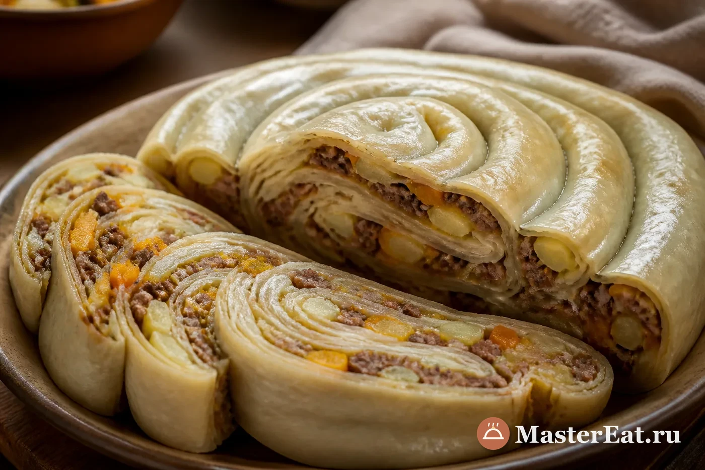 Киргизский паровой рулет оромо с мясом и тыквой