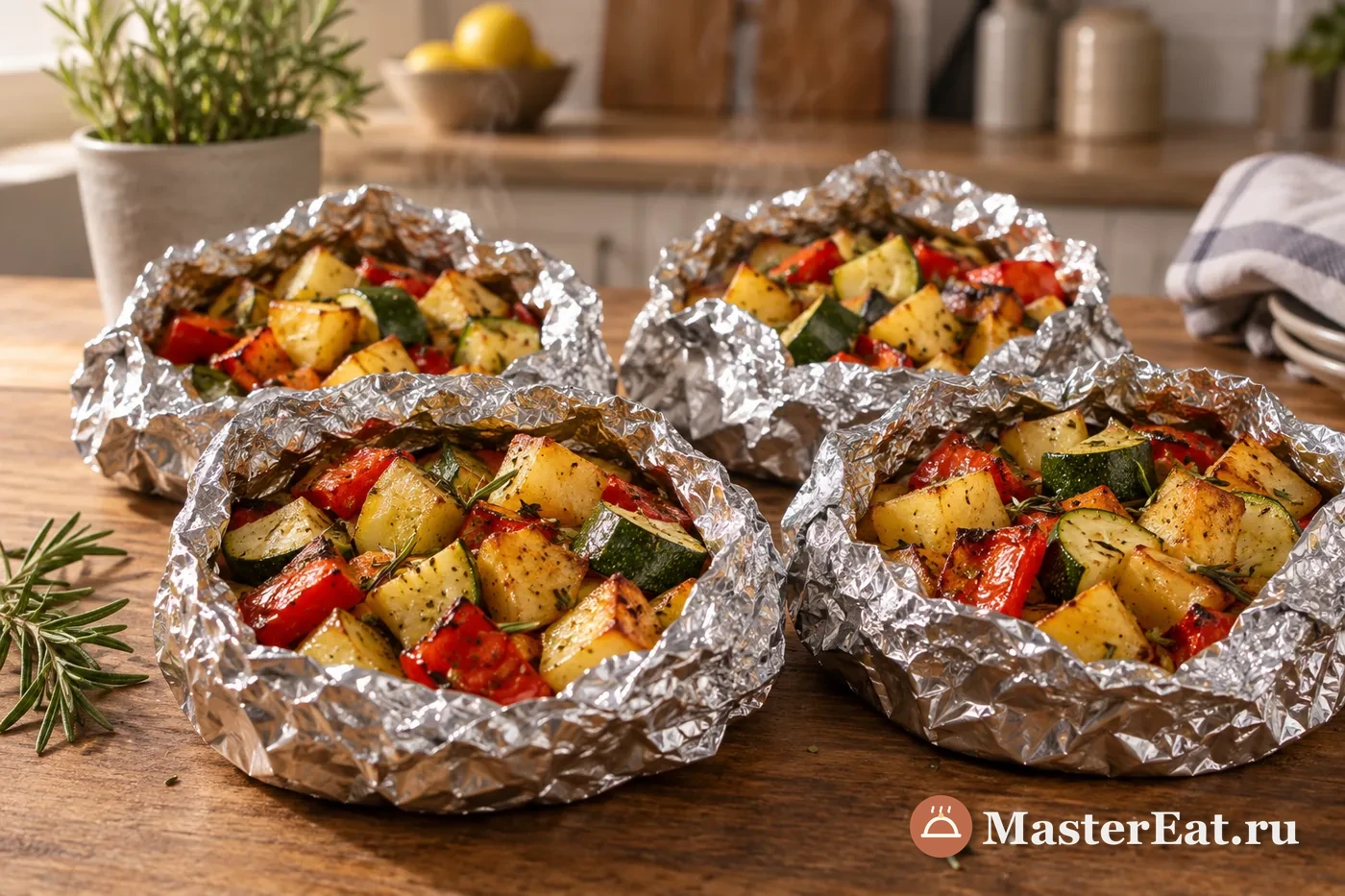 Картофель, кабачок и сладкий перец, запечённые в фольге в аэрогриле