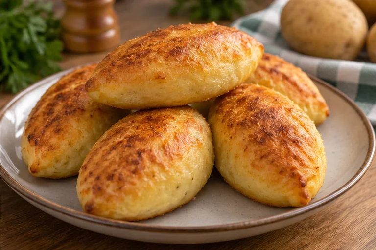 Готовые картофельные пирожки с мясом подрумянились в аэрогриле