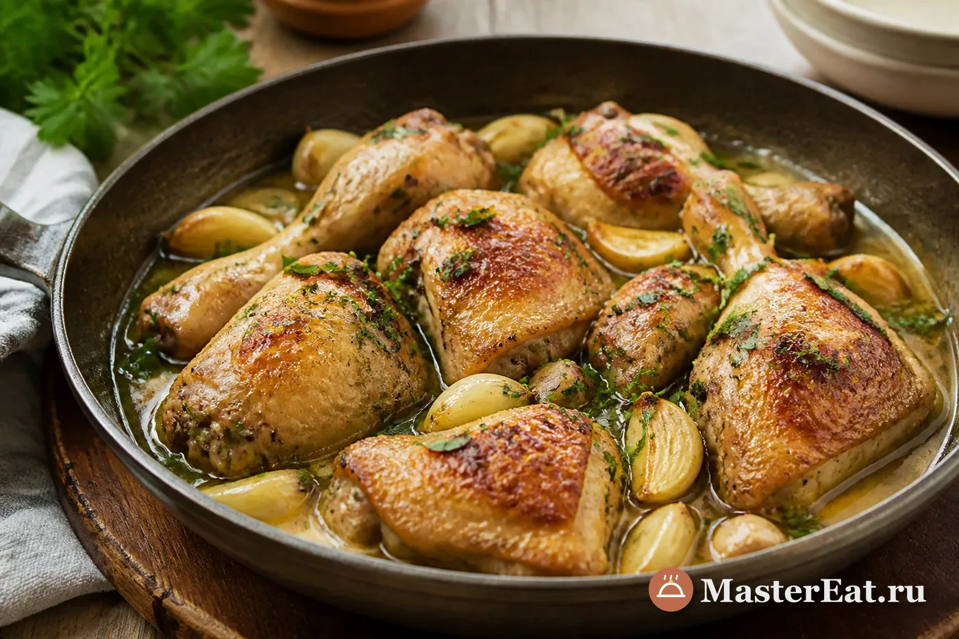 Испанская курица полло аль ахильо с чесноком и петрушкой