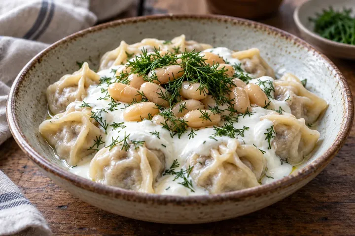 Этли борек – небольшие туркменские пельмени с мясом и натуральным йогуртом