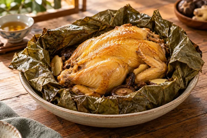 Цзяохуацзи – золотистая курица, запечённая в листьях лотоса