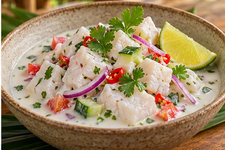 Фиджийская кокода – кусочки рыбы с лаймом, кокосовым молоком, овощами и кинзой