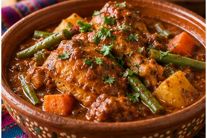Гватемальский пепиан с курицей, овощами и густым соусом из чили и семечек