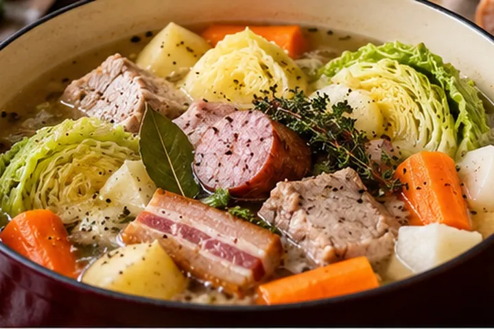 Овернское рагу с капустой, свининой, морковью и картофелем
