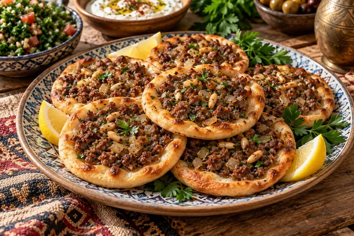 Открытая сфиха из Баальбека с пряной мясной начинкой