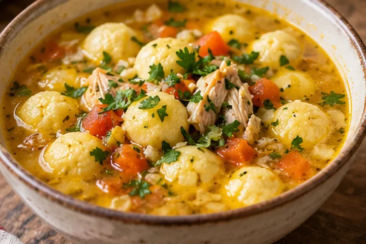 Парагвайский вори-вори с курицей, кукурузными клёцками и зеленью