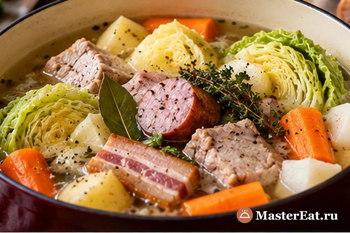 Овернское рагу с капустой, свининой, морковью и картофелем