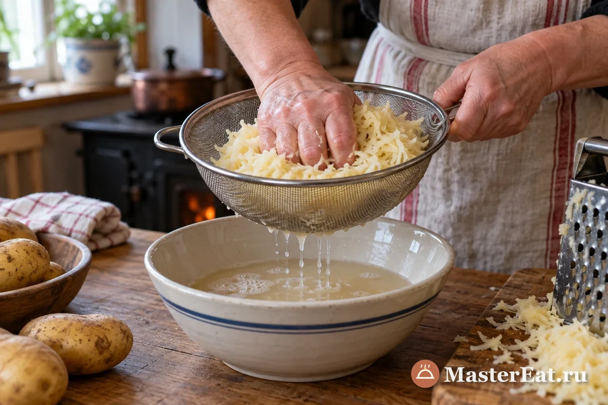 Картофель натирают для норвежских клёцок