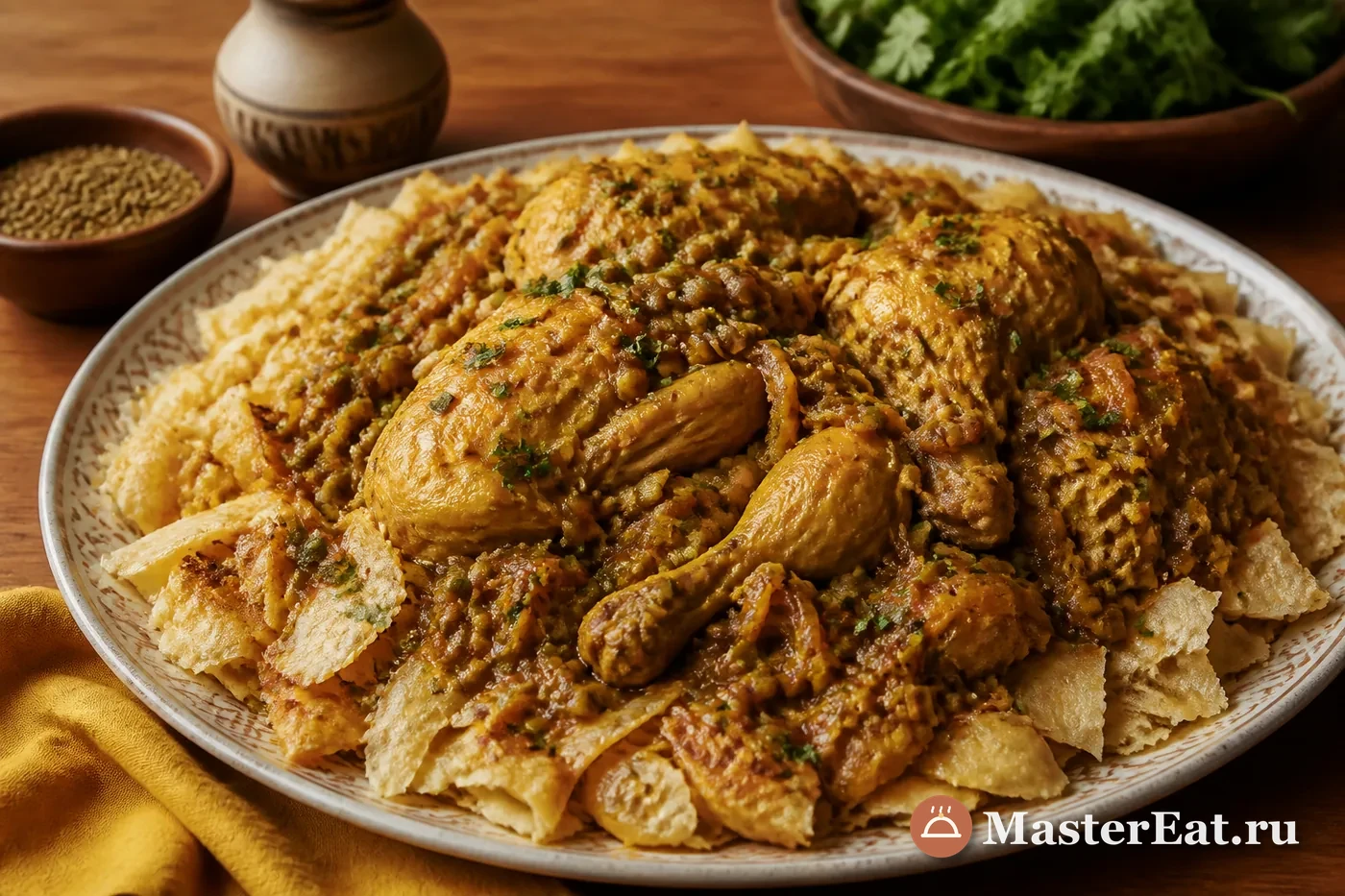 Марокканская рфисса с курицей чечевицей и лепёшками