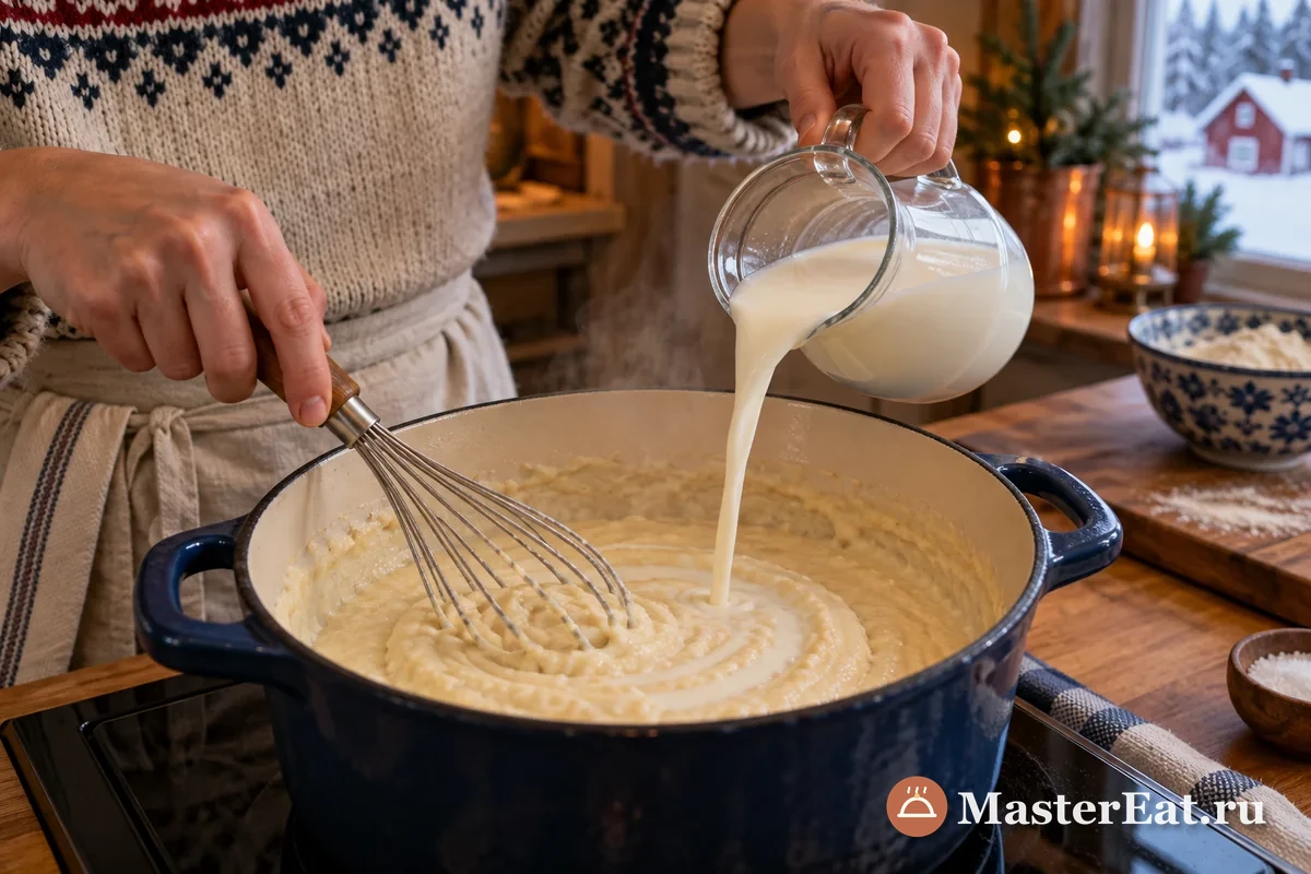 Отделившееся масло снимают с поверхности каши