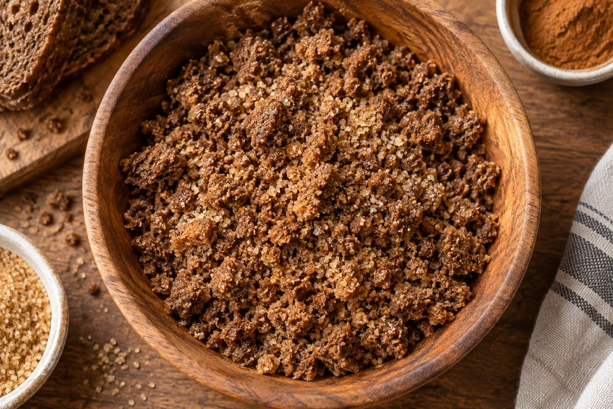 Шаг 3. Ржаную крошку перемешивают с сахаром и корицей.