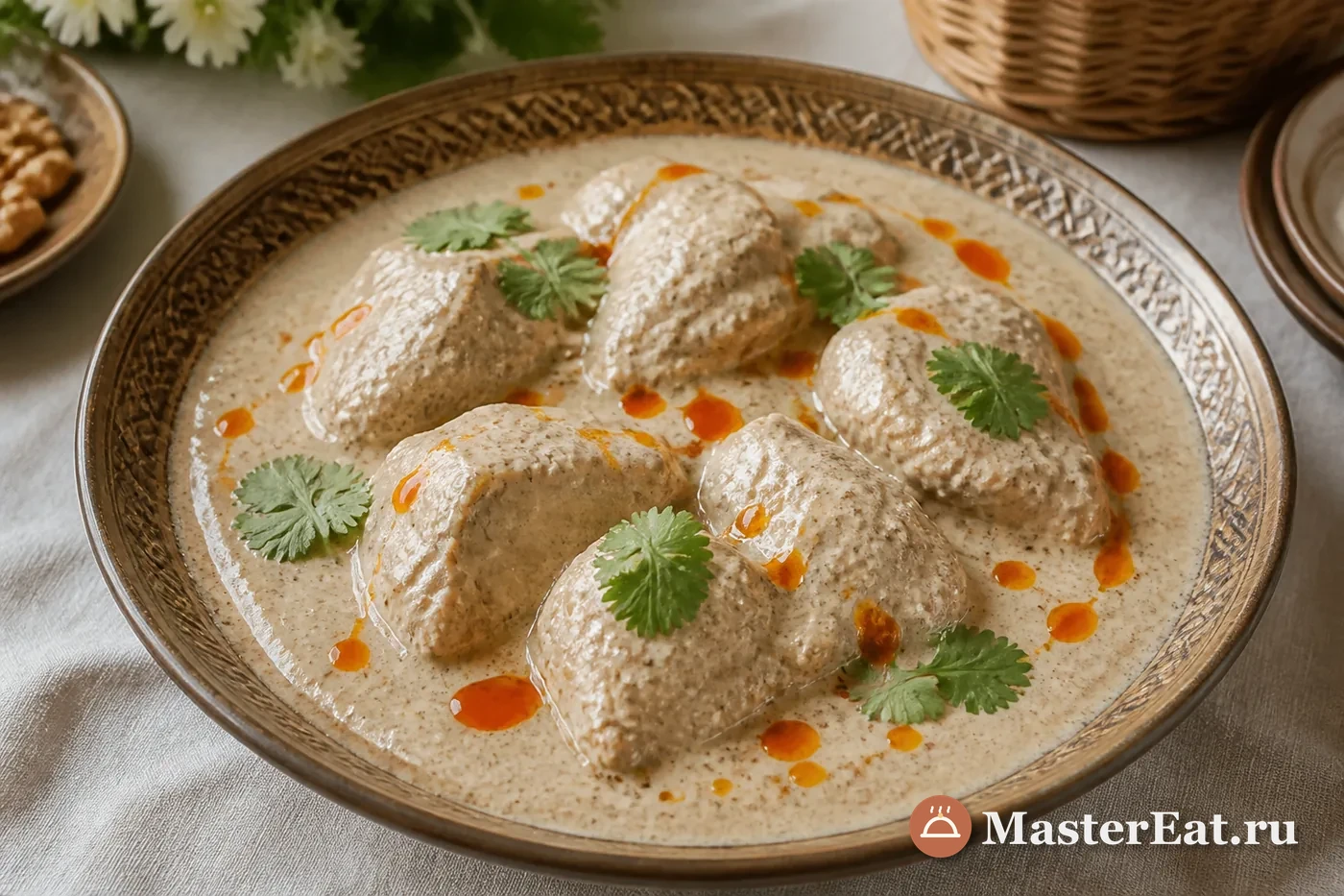 Грузинское сациви из курицы в густом соусе из грецких орехов