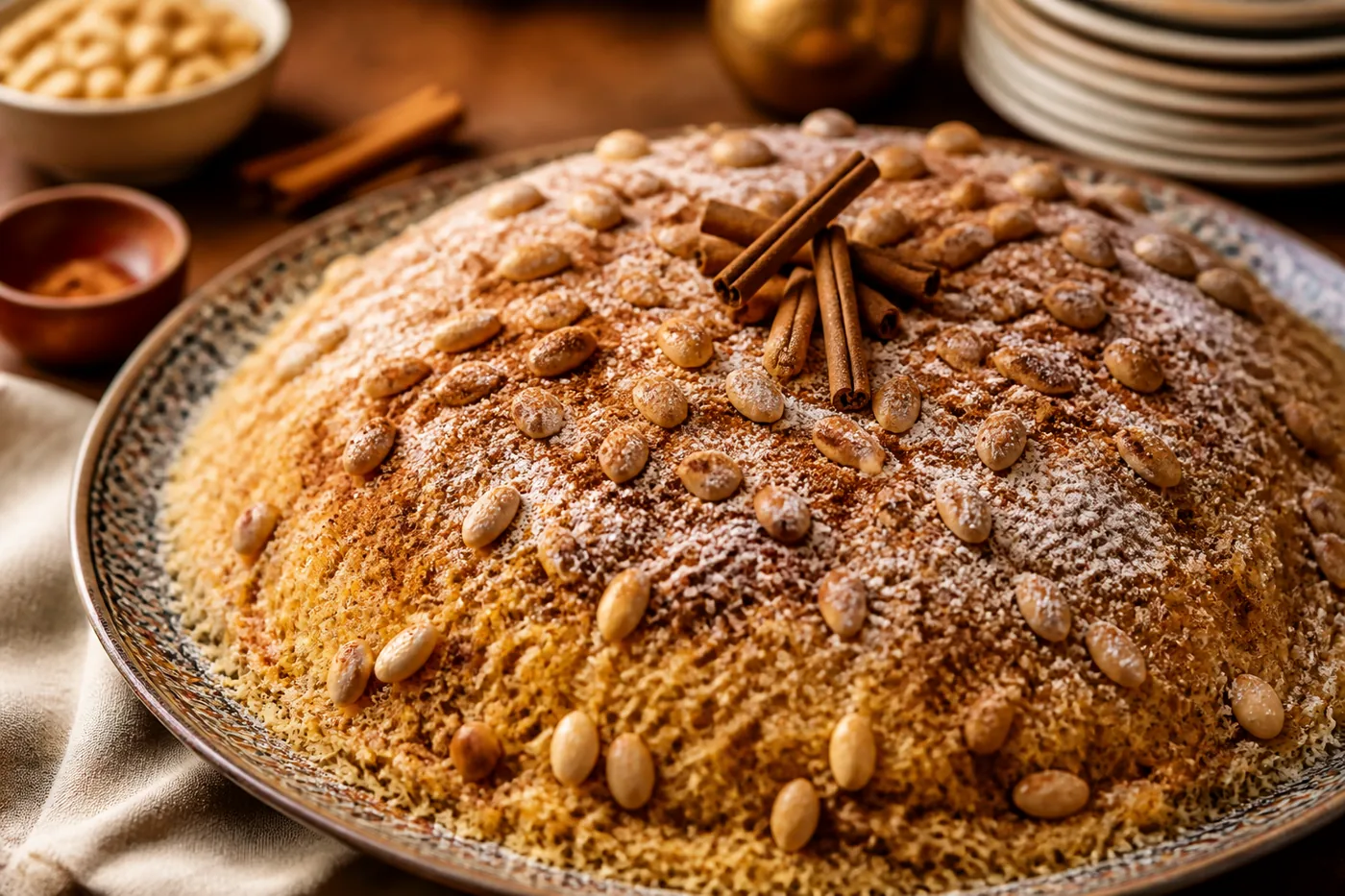 Марокканская сеффа медфуна с вермишелью, курицей и миндалём
