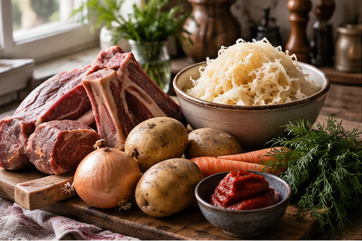Говядина на кости и продукты для щей с квашеной капустой