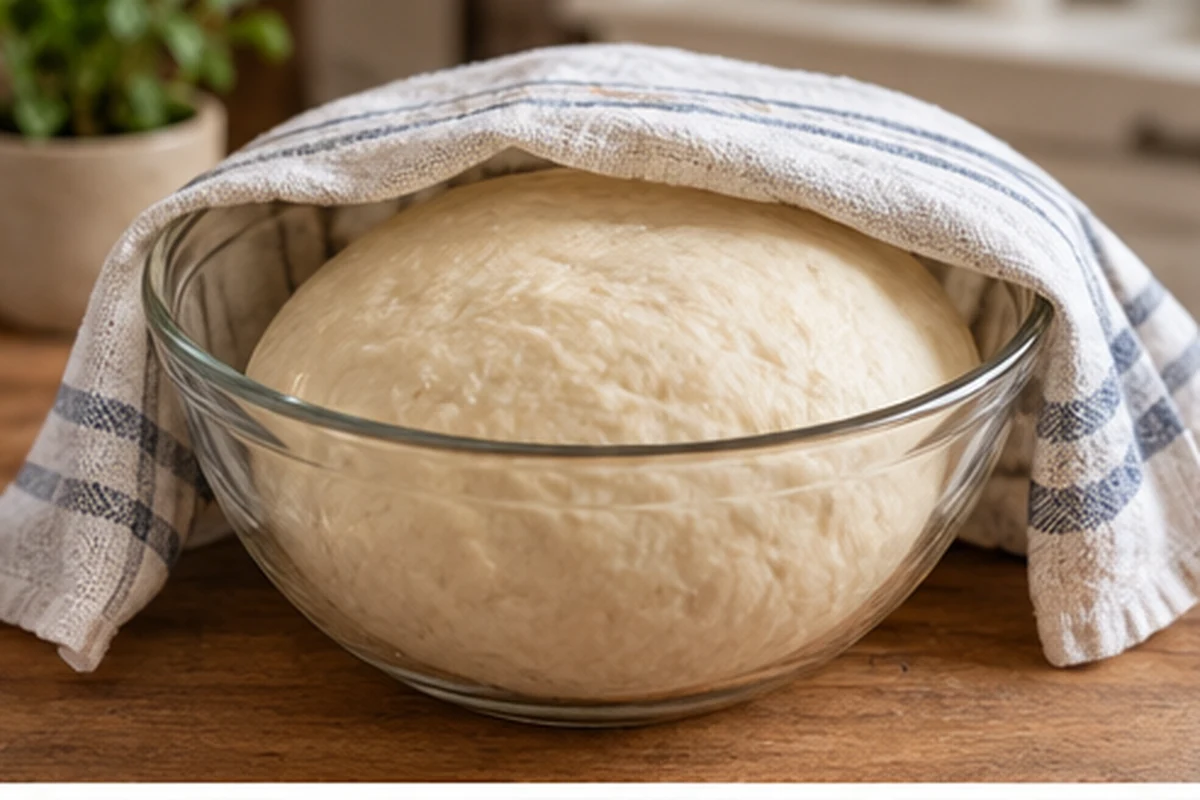 Пиде с мясным фаршем: шаг 2. Всыпьте муку, замесите мягкое тесто 8–10 минут, накройте и оставьте в тепле на 60 минут.