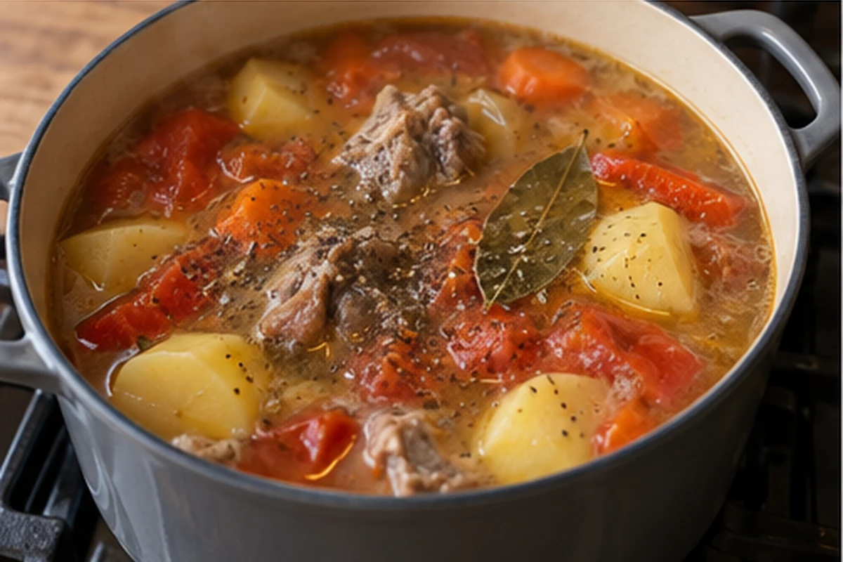 Шаг 7: Шурпа доваривается с крупными овощами и бараниной
