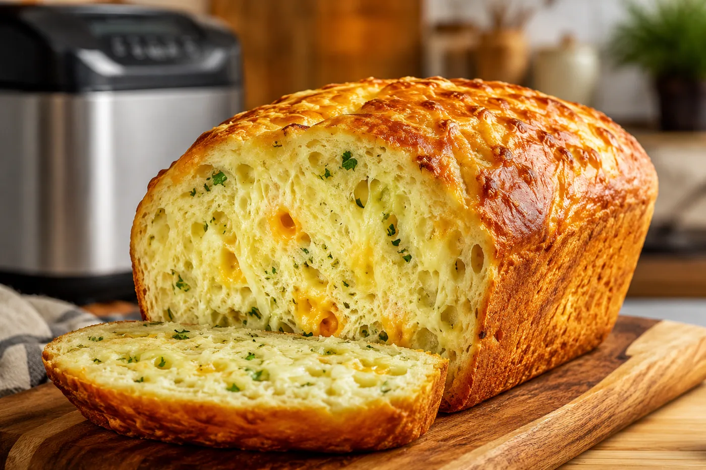Готовое блюдо: сырный хлеб с чесноком и зеленью