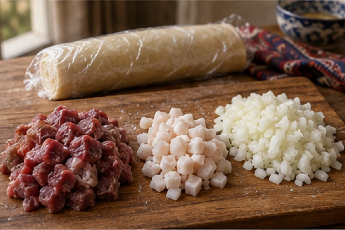 Шаг 4: Мясная начинка перемешана с солью, кумином и перцем