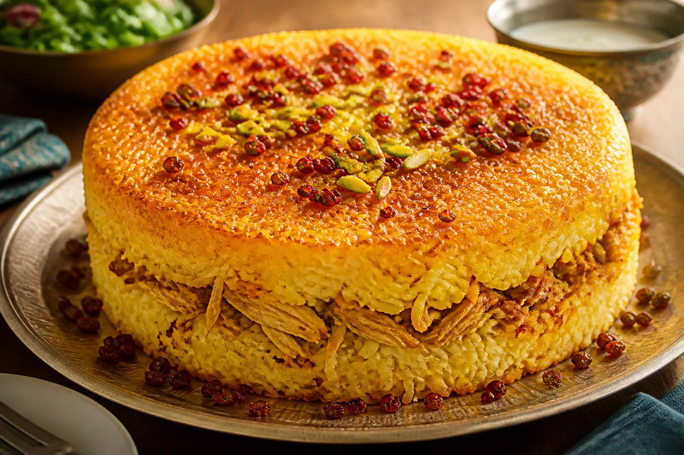 Иранская рисовая запеканка тахчин с шафрановой корочкой