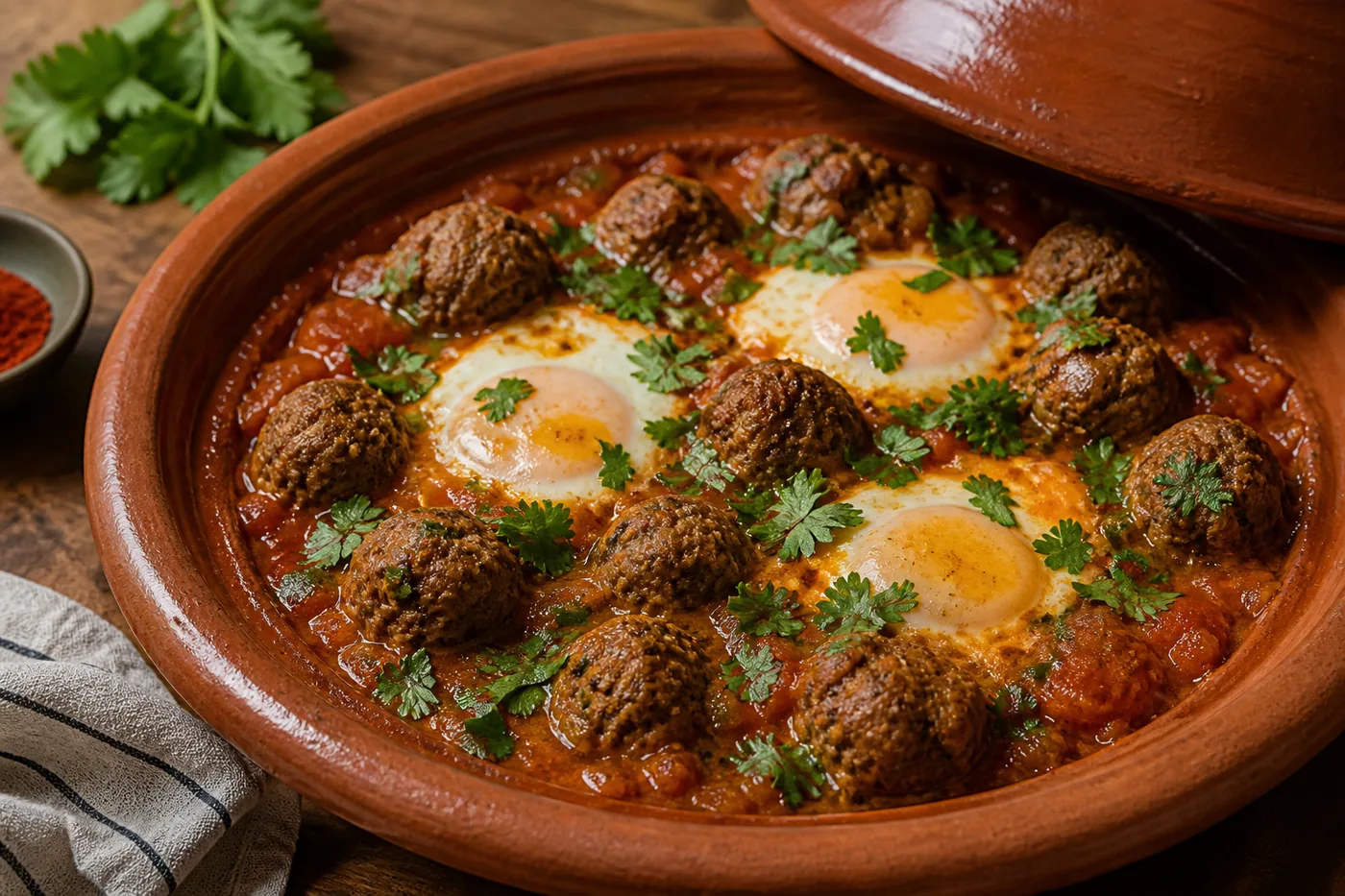 Марокканский тажин с мясными шариками и яйцами