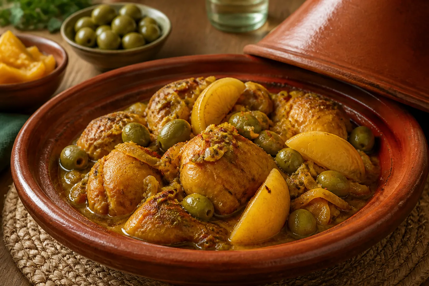Марокканский куриный тажин с солёным лимоном и оливками