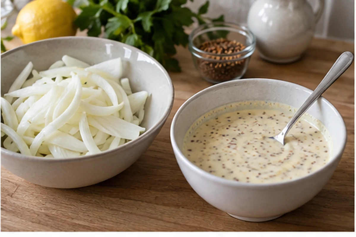 Лук и горчичный соус