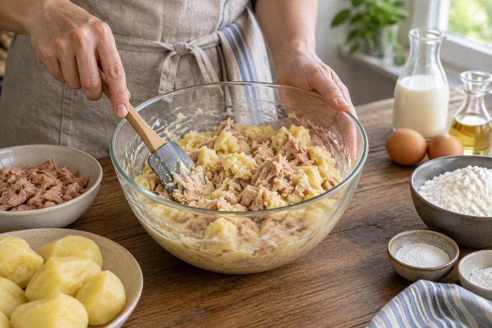 Шаг 3: Добавьте основной продукт и перемешайте, чтобы крупные кусочки распределились равномерно.
