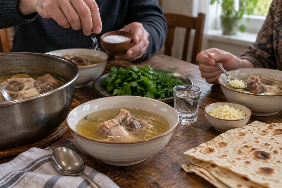 Шаг 8: Подаётся отдельно или добавляется в тарелку по вкусу. Каждый гость солит по вкусу.