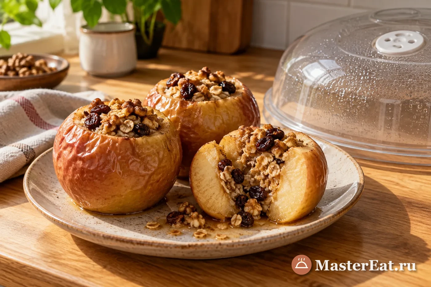 Яблоки из микроволновки с овсяной начинкой и изюмом