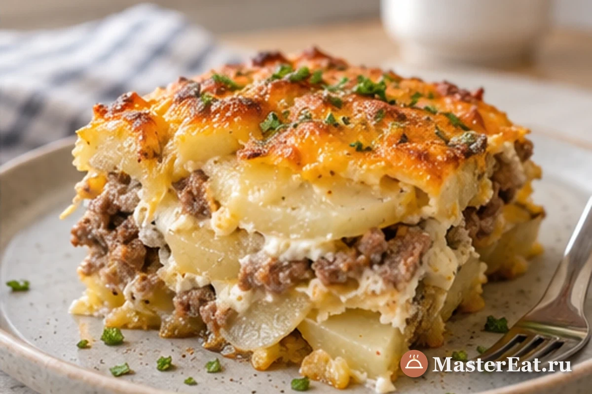 Картофельная запеканка с говяжьим фаршем и румяной сырной корочкой