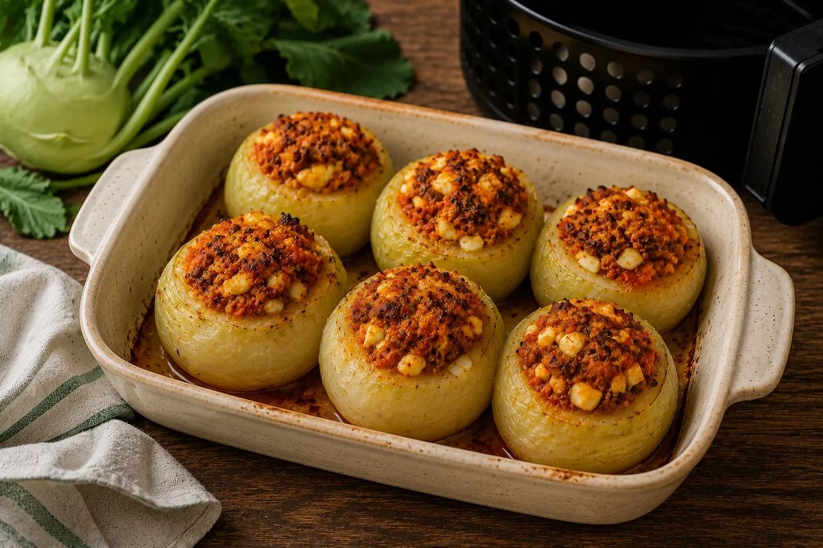 Кольраби, фаршированная колбасой и яйцом в аэрогриле