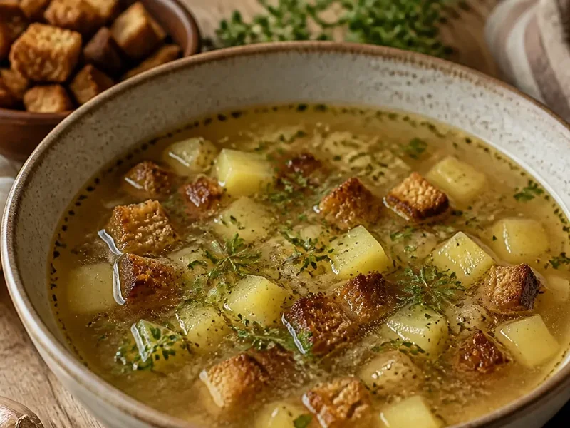 Чешский чесночный суп чеснечка с картофелем и гренками