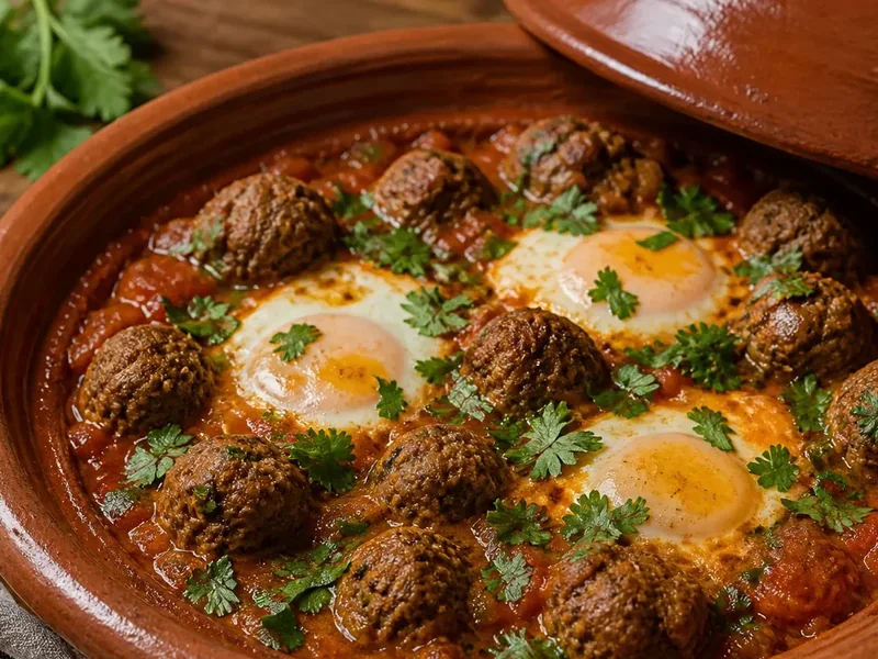 Марокканский тажин с мясными шариками и яйцами