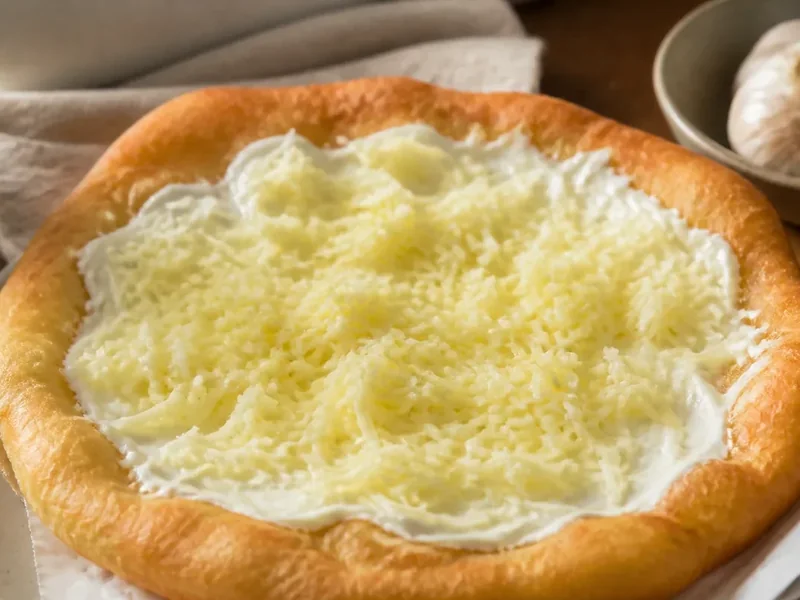 Венгерский лангош со сметаной и тёртым сыром