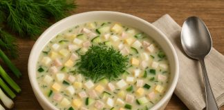 Марийская окрошка с квасом и сметаной Марийская окрошка с квасом и сметаной (Марий Эл)