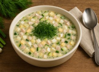 Марийская окрошка с квасом и сметаной (Марий Эл)