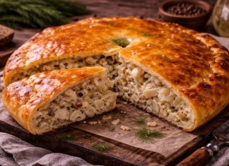 Пирог с рыбой и рисом по-северному в духовке (Мурманская область)