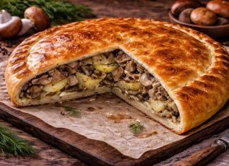 Псковский пирог с грибами и картофелем в духовке (Псковская область)